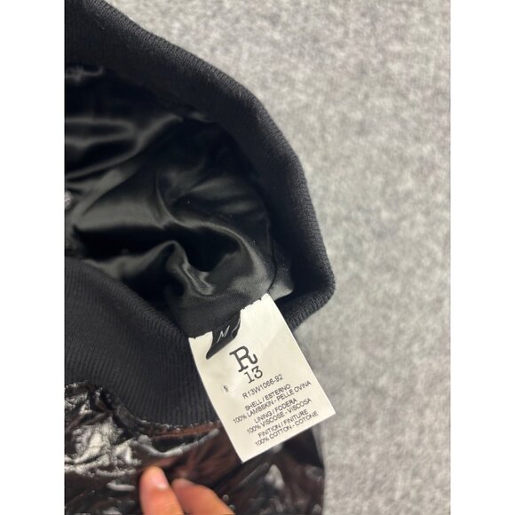 R13 Lambskin Leather Jacket Women's M Black Patent Full Zip Pockets Mock Neck - Picture 8 of 10